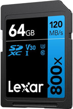 Lexar High-Performance 800x 64GB (2-Pack) SDXC UHS-I Memory Cards, C10, U3, V30, Full-HD & 4K Video, Up to 120MB/s Read, for Point-and-Shoot Cameras, Mid-Range DSLR, HD Camcorder (LSD0800064G-B2NNU)