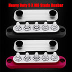 5 x M6 (1/4") Studs Power Distribution Block Bus Bar 12V, Ampper 4.3" 150A Marine BusBar Battery Distribution Block W/Cover for Car Boat Solar (Red & Black)