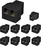 Uvital RJ12 6P6C 3 Female Telephone Line Splitters, Phone Jack Splitter, Telephone Landline Cable Connector and Separator(Black, 10 Pack)