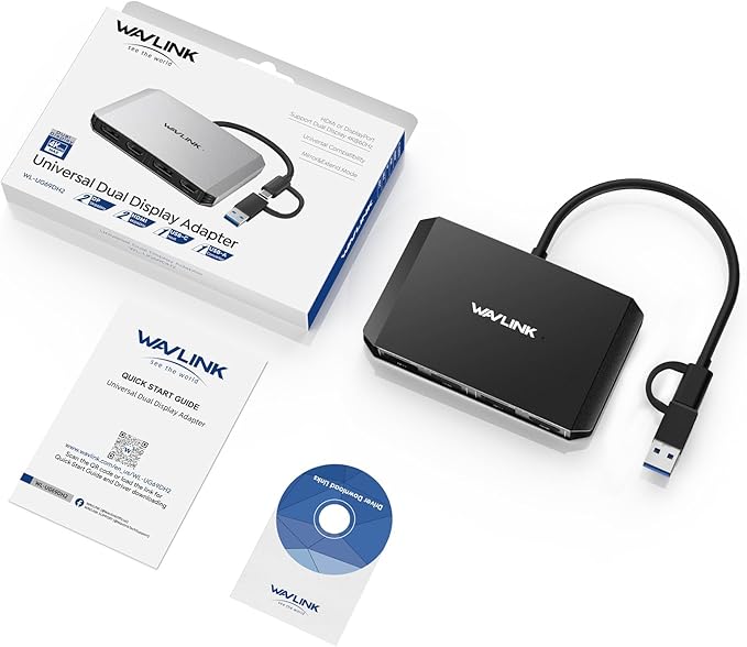 WAVLINK USB C and USB 3.0 to Dual 4K DisplayPort/HDMI Adapter, Displaylink Monitor Splitter Extended Display for Dual Monitor 4K@60Hz, HDMI/DP Splitter Compatible with Mac M1-M4,Window Laptop-Black