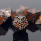 Orange Black Nickel Finish Heavy Metal DND Dice Set (Bard) with A Metal Box, Sharp Edge Zinc Alloy D&D Accessories, D4-D20, Designed for Dungeons & Dragons Master, RPG Player, Starter