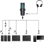 COMICA USB Microphone for Computer and Smartphone,48kHz/24bit RGB Cardioid Condenser Gaming Mic for Podcasting,Streaming,Recording,Music Creation,with Boom Arm Stand-Black(EJoy Uni A)