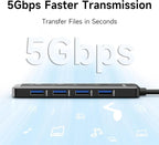 MOKiN USB 3.0 Hub, 5-Port Ultra Slim Data USB Extender with 4*USB A 3.0 Ports + USB C Power Port for Laptop, Chromebook, Dell Acer and More, 2FT Extended Cable…