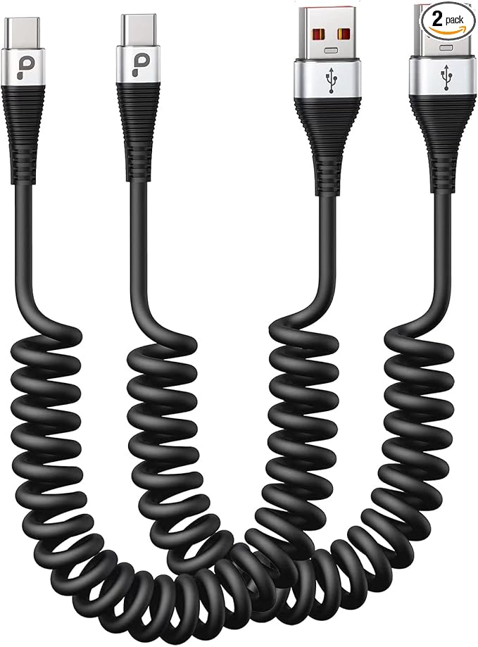 USB Type C Cable Fast Charging, 2Pack 5ft Coiled USB A to USB C Charge Cable for Car Android Auto Charging Cord Compatible with iPhone 16/15/Plus/Pro/Samsung Galaxy S20 S10 Plus and More USB C Devices