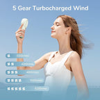 JISULIFE Portable Handheld Turbo Fan [16H Max Cooling Time], 4000mAh USB Rechargeable Personal Battery Operated Lash Small Pocket Fan with 5 Speeds for Travel/Outdoor/Vacation/Concerts - Green