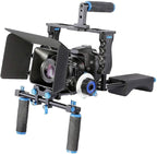 Shoulder Rig Stabilizer Kit, Aluminum Alloy Camera Stabilizer Cage with Top Handle Follow Focus Rods Shoulder Rig 1/4 3/8 Screw