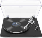Turntables Belt-Drive Record Player with Wireless Output Connectivity, Vinyl Player Support 33&45 RPM Speed Phono Line USB Digital to PC Recording with Advanced Magnetic Cartridge&Counterweight Black