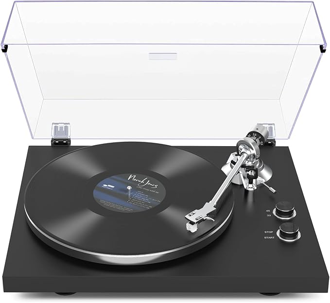 Turntables Belt-Drive Record Player with Wireless Output Connectivity, Vinyl Player Support 33&45 RPM Speed Phono Line USB Digital to PC Recording with Advanced Magnetic Cartridge&Counterweight Black