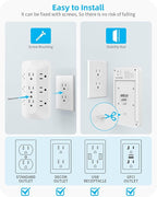 Wall Outlet Extender, 9 Outlet Splitter with 4 USB Ports (2 USB C), Multi Plug Wall Outlet Expander, 3-Sided Wall Charger Power Strip for Home, Office, Dorm, White
