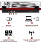 Belt Drive Turntable for Vinyl Record Player,Connect with Bluetooth Speakers or Active Speaker,Built-in Phono Pre-amp,USB Digital Output, Magnetic Cartridge,High-Gloss Wood Design(Red)