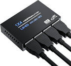 HDMI Splitter 1 in 4 Out 4K@30Hz, Powered 1x4 HDMI Video Splitter 4 Ports with Power Cord, Duplicate/Mirror Screen, Supports UltralHD 3D 1080P HDCP 1.4 for HDTV, STB, DVD, PS5/4/3, Projector, Etc
