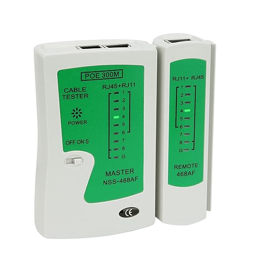 RJ45 Network Cable Tester with Mini Wire Stripper, Ethernet Cable Tester Tool for RJ11/RJ12/RJ45, Cat5e/Cat6/Cat7, POE Test, Continuity & Short Circuit Detector (Battery Not Included)