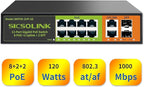 8 Ports Gigabit PoE+ Switch with 2 Uplink & 2 SFP Ports,1000Mbps PoE Ethernet Unmanaged Network Switch,120W, Plug & Play, Suitable for Access Point-AP and PoE Surveillance Camera