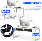 Under Desk Cable Management Tray, No Drill 2 x 15.7 in Steel Tray With Wire and Cord Organizer, 2Pack Black Cable Raceway for Cords