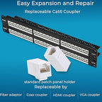 Rapink 48 Port Cat6 Patch Panel with White Inline Keystone, 10G Support, Pass-Thru Coupler, 1U Network Patch Panel for Cat6, Cat5e, Cat5 Cabling