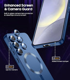 Magnetic for Samsung Galaxy S24 Plus Case [Compatible with MagSafe][Built-in Camera Lens Protector] Slim Soft Silicone Bumper Shockproof Metallic Luster Phone Case (Blue)