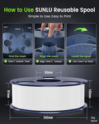 SUNLU Large Spool 3KG PETG Filament, 3D Printer Filament PETG 1.75mm, Less Stringing Good Layer Adhesion High Toughness, Big Roll Filament, 3kg Spool(6.6 lbs), White