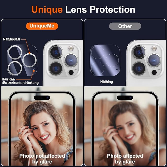UniqueMe 3 Pack Compatible for iPhone 14 Pro Max/iPhone 14 Pro Camera Lens Protector,[[Scratch-Resistant] Case Friendly]- Silver