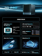 MINISFORUM N5 Pro-P370 5-Bay Desktop NAS(0+128GB), AMD Ryzen AI 9 HX Pro 370 12C/24T Up to 5.1GHz, 10GbE+5GbE, 3× M.2/U.2, OCuLink, HDMI/2 x USB4 4K 144Hz, PCIe ×16, MinisCloud OS