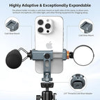 VRIG PH-18 Metal Phone Tripod Mount with Cold Shoe & 1/4"-20 Screw Holes, 360° Rotation Horizontal & Vertical Shooting, Adjustable Angle Smartphone Holder Tripod Adapter for iPhone, for Samsung