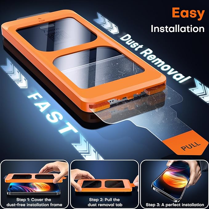 TOCOL for iPhone 16 Plus 15 Plus Privacy Screen Protector True 25°Anti Spy 9H+ Hardness Tempered Glass Full Coverage Screen Protector Easy Installation 2 Pack