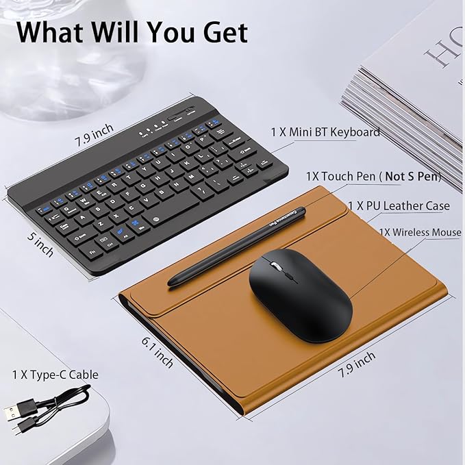 for Samsung Galaxy Z Fold 7 6 5 Keyboard and Mouse, Portable Mini 7.9inch Bluetooth Keyboard with Leather Case and Capacitive Pen, 4 in 1 Set for Z Fold7 6 Accessories