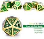 DNDND Metal Dice Set D&D,Glitter Green Heavy DND Dice with Free Metal Case for Role Playing Games Dungeons and Dragons