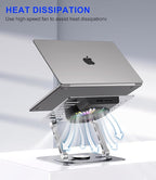 Laptop Stand,with 360°Rotating Base,External Cooling Fan,Adjustable RGB Lighting,Ergonomic Foldable Notebook Computer Holder.Compatible with All 10-17" Laptops Tablets,Silver