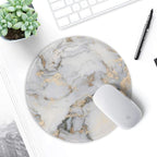 ITNRSIIET Round Mouse Pad with Stitched Edge Premium-Textured Waterproof Non-Slip Rubber Base Desktop Protection Mat Diameter 8.7 inches, Gray Marbling Gold