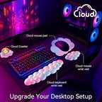 Cloud Wrist Rest for Computer Keyboard, 4-in-1 Memory Foam Leather Cloud Keyboard Wrist Rest and Mouse Pad Set with Ergonomic Support for Arm and Palm Cushion, Gaming/Work Setup, Black