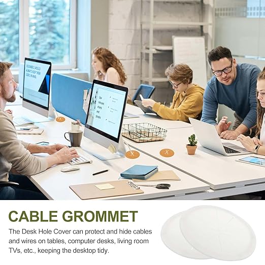 PATIKIL Desk Grommet 3-3/16", 4 Pcs Round Cable Grommet Cord Hole Cover with Adhesive Tape Flexible Table Wire Organizer for Office Home Table Countertop, Light Gray