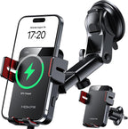 MOKPR Wireless Car Charger, 15W Auto Clamping Car Charger Dash Windshield Air Vent Phone Holder Compatible with iPhone 16 15 14/13/13 Pro/12 pro/12/11/X/8, Samsung S24/S23/S22, red