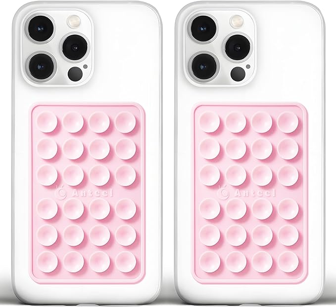 Anteel Medium-Sized Silicone Suction Phone Case Adhesive Mount, Enhanced Suction Power and Upgraded Thickened Sticky Phone Grip, Durable, Hands-Free Sticky Phone Holder, 2.28"x3.46" (LPK&LPK)