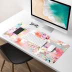 Extended Gaming Mouse Pad, XXL Large Desk Pad 30 x 14 Inch, Big Computer Keyboard Mousepad, Waterproof Mouse Mat with Stitched Edges and Non-Slip Base for Women Office Gaming, Flower