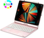 360° Rotatable Keyboard Case for iPad Air 13 inch (M3/M2-2025/2024)/Pro 12.9 (6th, 5th, 4th, 3rd Gen) with TouchPad, Backlits Aluminum Alloy Smart Case with trackpad Keyboard, Rose Gold