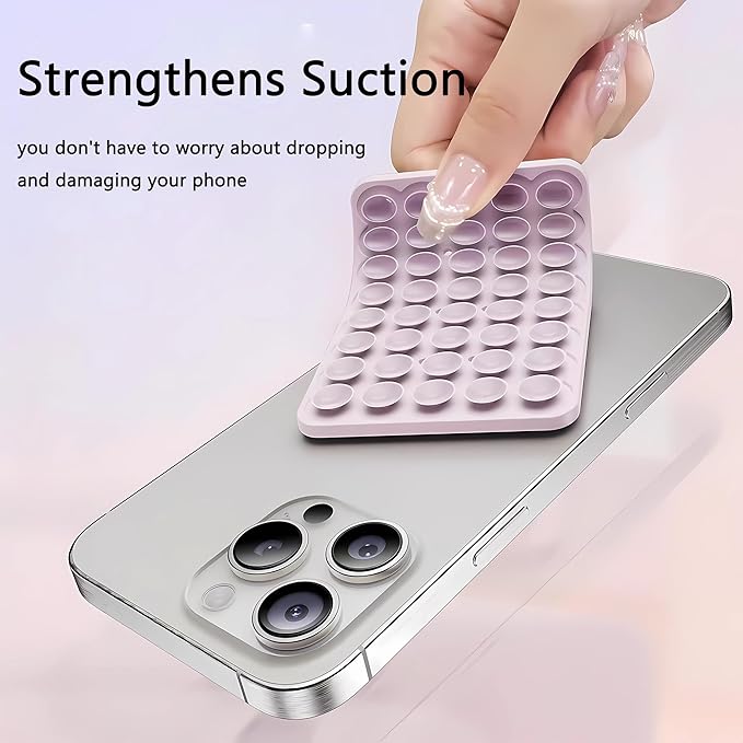 Silicone Double-Sided Suction Phone Grip Detachable Mount - Car Dashboard/Shower Phone Holder, Hands-Free For Selfies & Videos, ASMR- iphone & Android Compatible (Large, Lavender+Transparent)