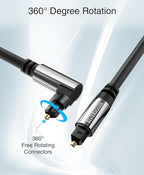BlueRigger Optical Audio Toslink Cable - 10FT (90 Degrees Optical Cable for Soundbar, 360 Degree Rotatable Right Angle, S/PDIF Digital Toslink) - Fiber Optic Compatible with HDTV, Game Console, DVR