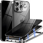 Privacy Magnetic Case for iPhone 16 with Metal Titanium Frame Privacy Screen Protector & Camera Lens Protector, Magnetic Adsorption Double Sided Tempered Glass Case Anti Peep Anti Spy Phone Cover