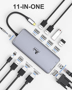 LIONWEI Laptop Docking Station Dual Monitor, 11-in-1 to 4K HDMI,VGA,Gigabit Ethernet,3 USB 3.1 10G,2 USB 2.0,87W PD,Audio for Dell/Surface/HP/Lenovo Laptops