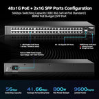 48 Port Full PoE Gigabit Switch with 2 Gigabit SFP, IEEE802.3af/at Max 800W, YuLinca Unmanaged Rackmount Gigabit PoE Switch