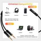 Headphone Splitter for Computer, 3.5mm Female to Dual 3.5mm Male Audio Splitter Cable, Stereo Jack Earphones Headset to PC Laptop Adapter, 1/8inch 2-in-1 Y Separator Aux Dongle Converters, 6FT
