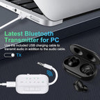 Bluetooth Transmitter Receiver, 2-in-1 V5.3 Wireless Adapter for Airplane, TV, PC, Gym, Switch. Supports up to 2 AirPods/Headphones. Audio Receiver for Car/Home Stereo,with AptX Low Latency & HD