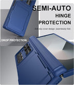 for Samsung Galaxy Z Fold 6 Case with Card Holder & Belt Clip & Slide Camera Cover, Built-in Hinge Protection & Screen Protector, Rugged Wallet Phone Cover Case for Z Fold 6 5G 2024, Blue