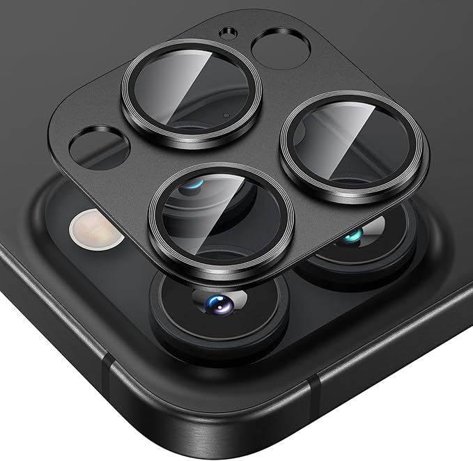 Tensea for iPhone 16 Pro/iPhone 16 Pro Max/iPhone 15 Pro/iPhone 15 Pro Max Camera Lens Protector, Metal Aluminum Alloy Tempered Glass Cover Camera Screen Protector Accessories, Case Friendly Black