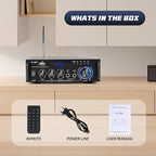 Stereo Audio Amplifier, 300W Home 2 Channel Wireless Bluetooth 5.0 Power Amplifier System, Home Amplifiers FM Radio, USB, SD Card, with Remote Control Home Theater Audio Stereo System