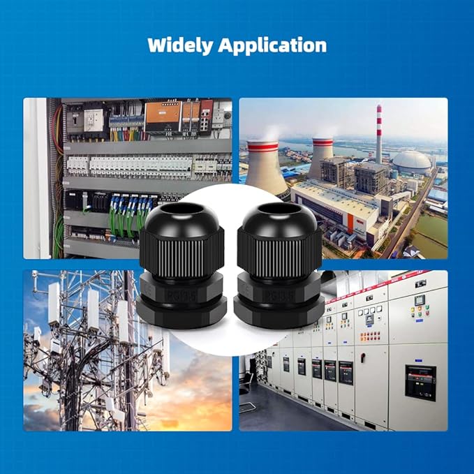 Cable Gland 20 Pack Plastic Waterproof Adjustable Connector 6-12mm PG13.5 Strain Relief Cord Connectors Joints Nylon with Gaskets
