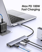 LENTION 6-in-1 USB C Hub Dock with 4K @60HZ HDMI Display, 4 USB-C Ports (USB 3.2 Gen 2, 10 Gbps), PD 100W Charging and for iPhone15 Series, New MacBook Pro, Mac Air, More (CE33, Space Gray)