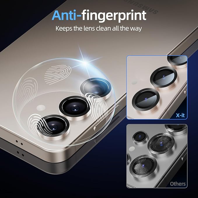 X-it Camera Lens Protector for Samsung S25 Plus, 9H Tempered Glass, Independent Metal Aluminum Edge Original Protection Design, Suitable for Phone Case, Anti-scratch, Anti-reflective,PinkGold