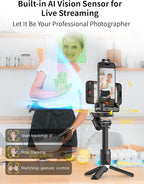 Gimbal Stabilizer for Smartphone, 4 in 1 Phone Gimbal w/360° Rotation for iPhone/Andriod Sefie Stick Tripod w/Auto Face Tracking and Wireless Remote for TIK Tok YouTube Vlogging-M1 Pro Black