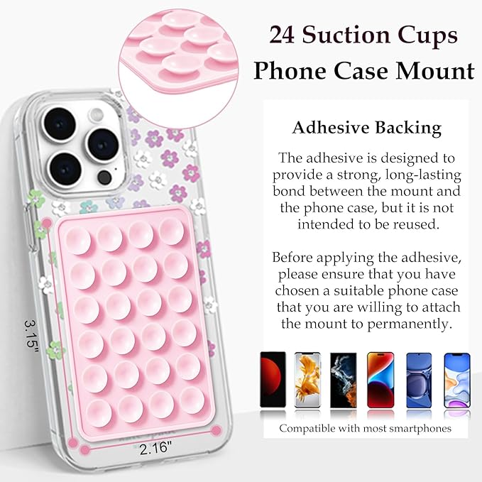Silicone Suction Phone Case Mount, Silicon Adhesive Phone Accessory for Smartphones, Hands-Free Mirror Shower Phone Holder for Selfies, Tiktok Videos (Blue)